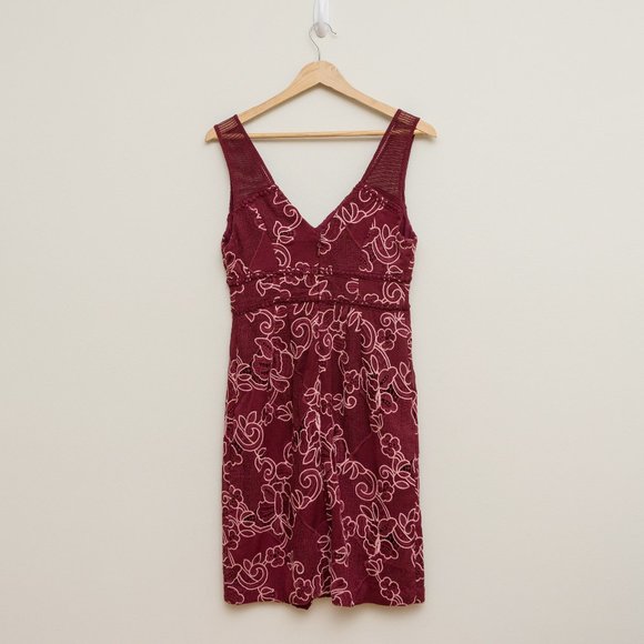 Pretty, Fitted Burgundy Embroidered Dress from Anthropologie size 4 - Picture 2 of 6